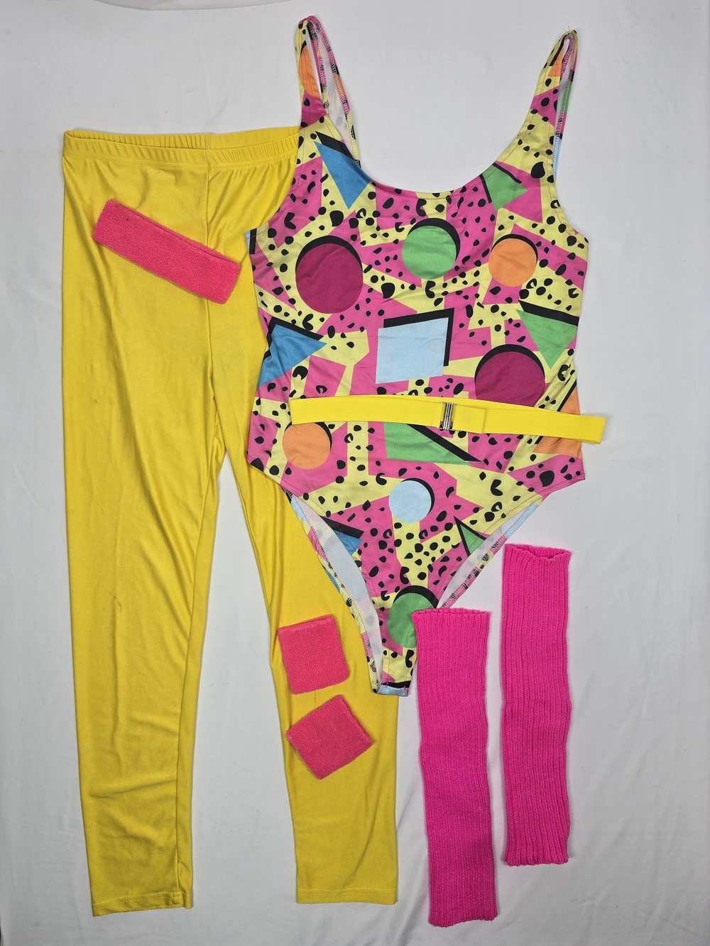 80s Retro Workout Costume Set Leotard Leggings Accessories Plus Size XXL